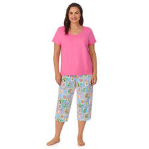 Cuddl Duds Other - NWT- Cotton-Blend Short Sleeve Top with Cropped Pant 2-Pc Pajama Set PLUS